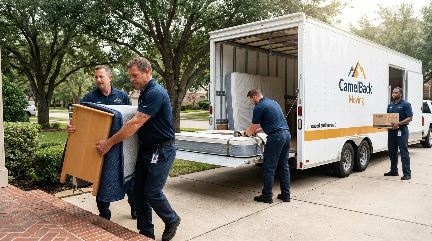 Crew loading residential truck for cross-state move from Rehoboth, MA